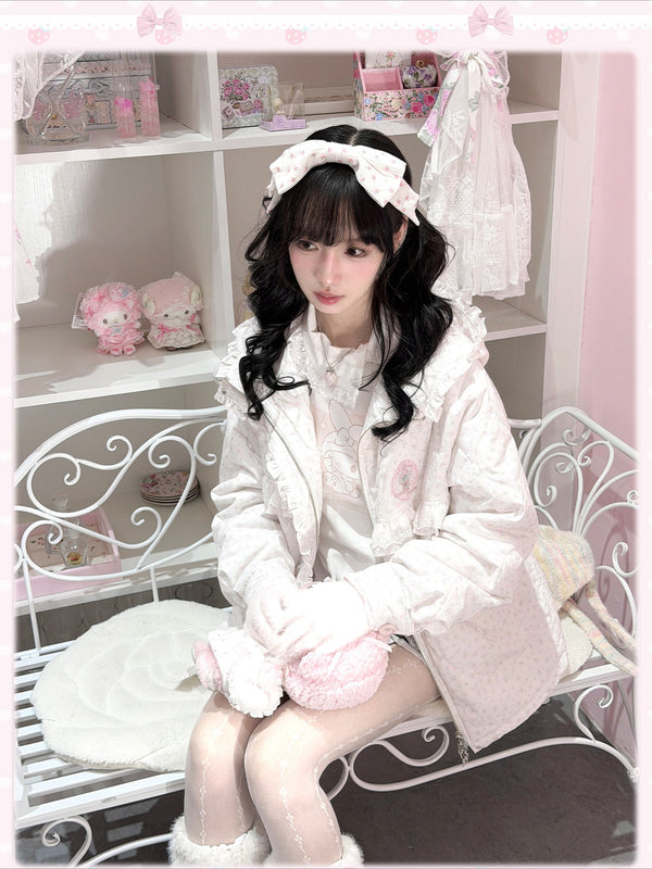 KYOUKO - Pink Floral Quilted Hooded Jacket with Tulip Appliqué Embroidery