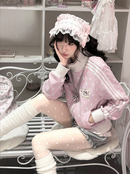 KYOUKO - My Melody Misty Pink Polka Dot Jacket, Gray Bloomers and Pink Lace Skirt Set