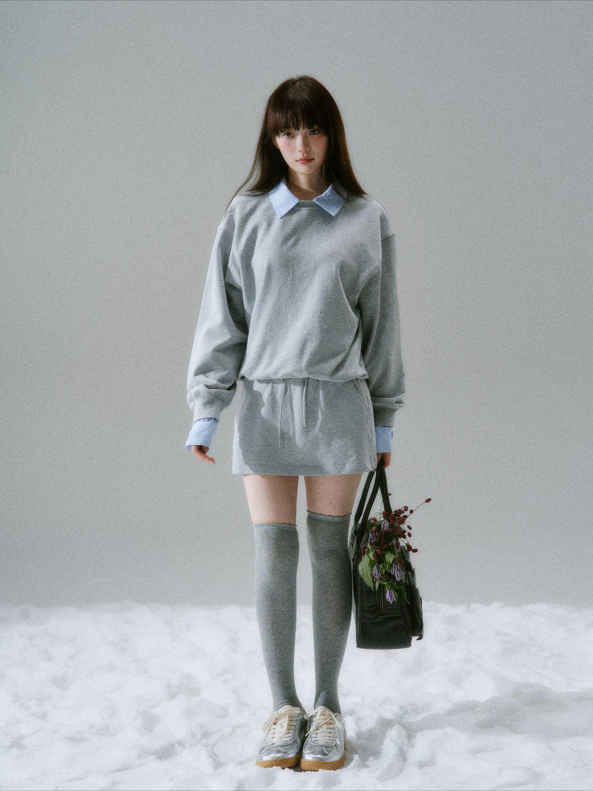 LOST FOREST - Radiant Seasons Japanese Collegiate Sweatshirt & Skirt Set – Gray