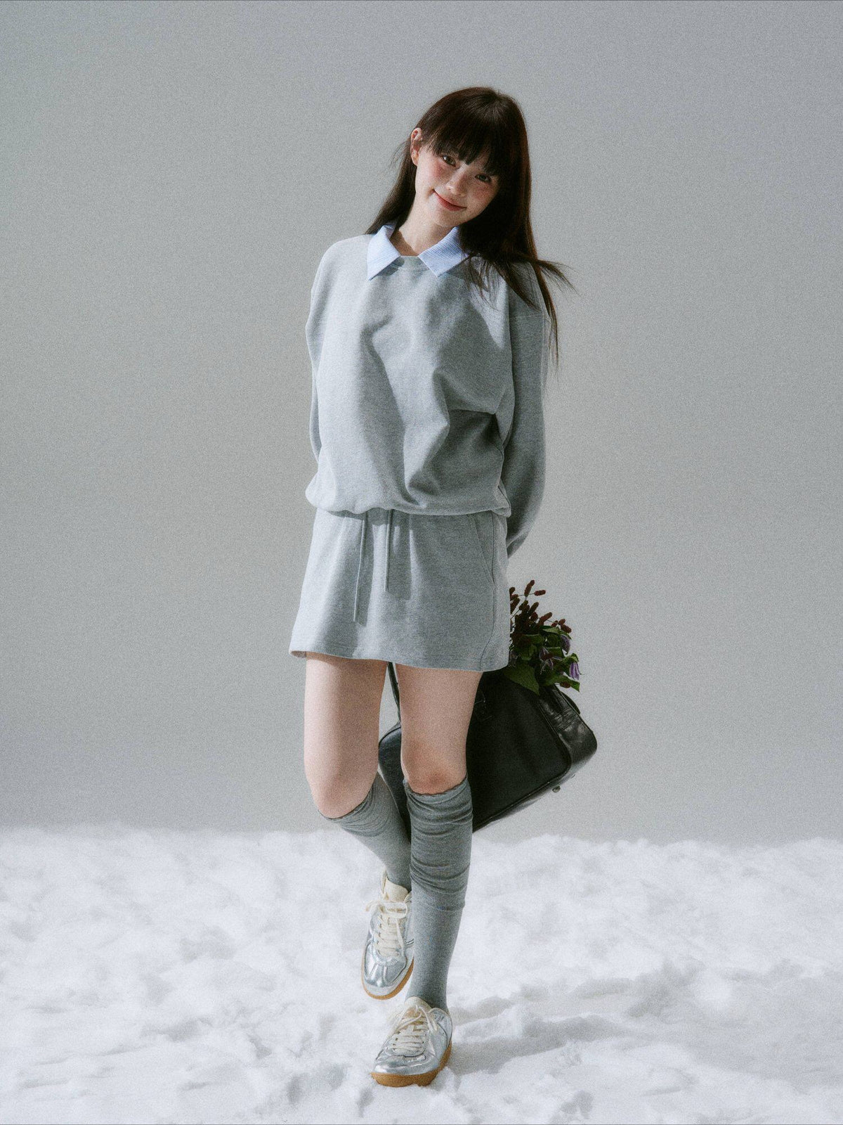 LOST FOREST - Radiant Seasons Japanese Collegiate Sweatshirt & Skirt Set – Gray