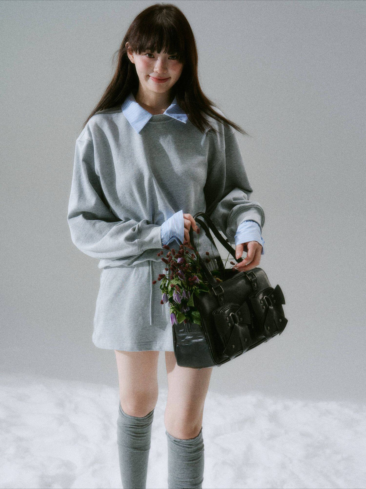 LOST FOREST - Radiant Seasons Japanese Collegiate Sweatshirt & Skirt Set – Gray