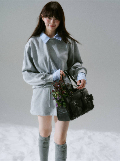 LOST FOREST - Radiant Seasons Japanese Collegiate Sweatshirt & Skirt Set – Gray