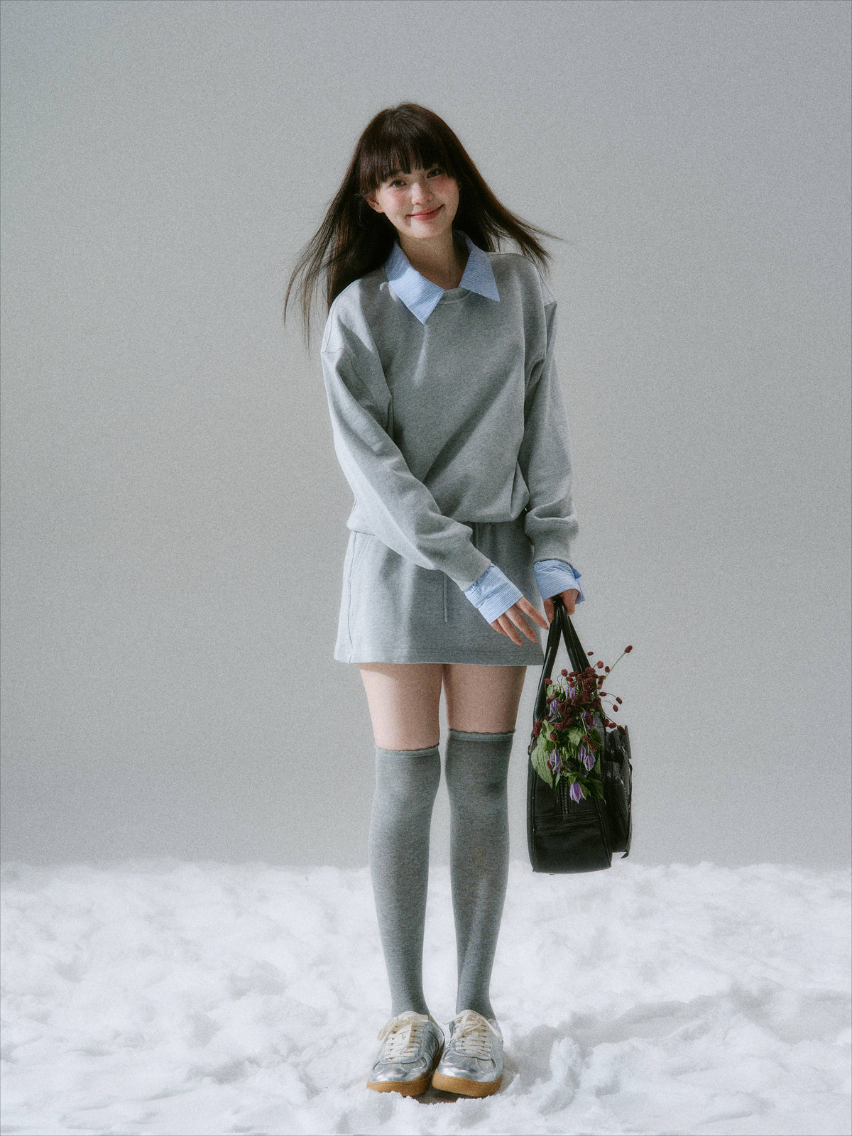 LOST FOREST - Radiant Seasons Japanese Collegiate Sweatshirt & Skirt Set – Gray