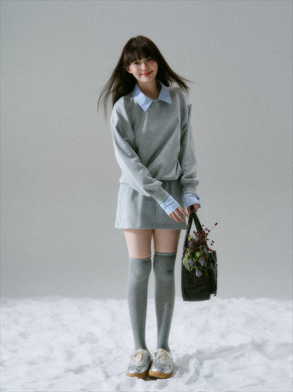 LOST FOREST - Radiant Seasons Japanese Collegiate Sweatshirt & Skirt Set – Gray