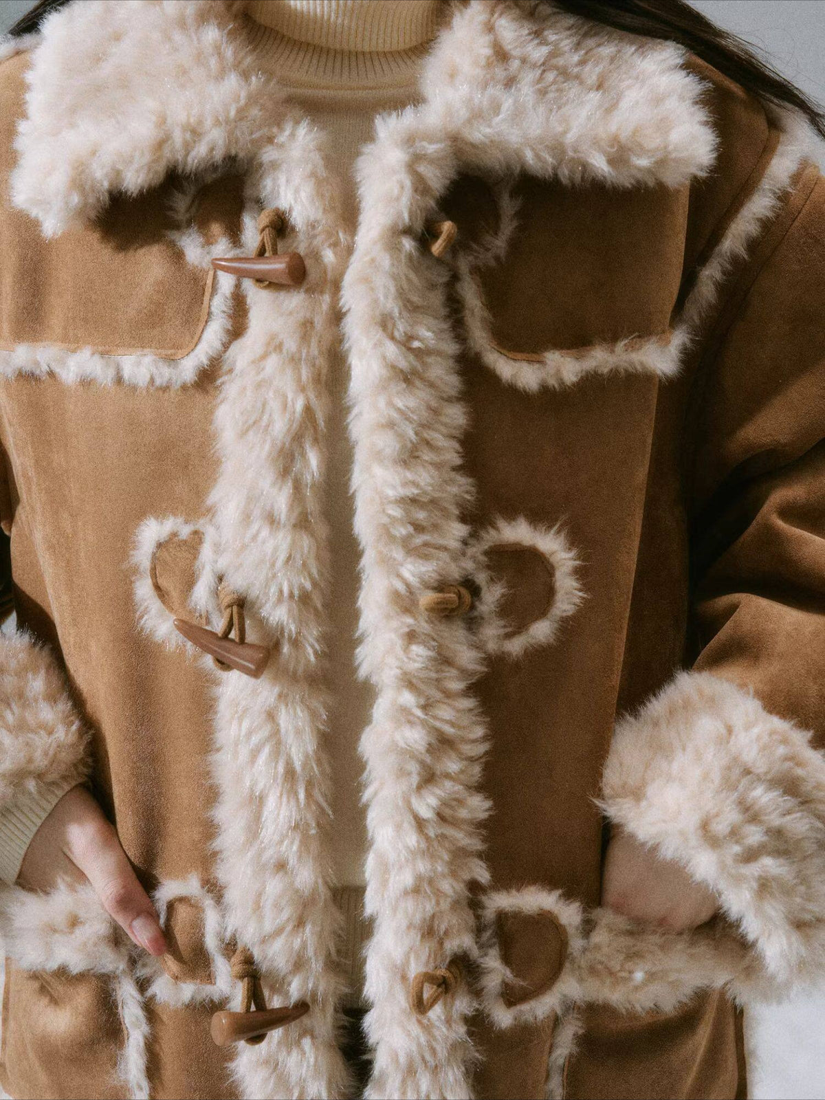 LOST FOREST - Cream Oak Vintage Collegiate Faux Fur-Lined Toggle Coat – Warm Orange Brown