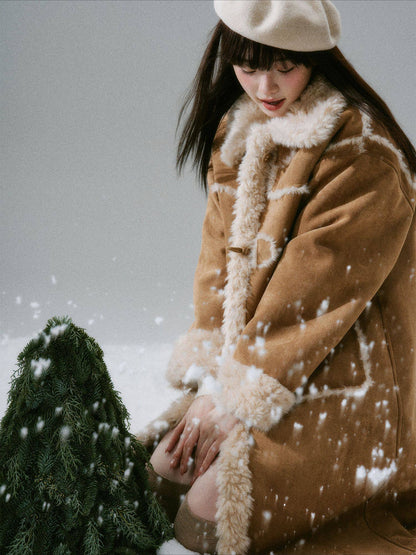 LOST FOREST - Cream Oak Vintage Collegiate Faux Fur-Lined Toggle Coat – Warm Orange Brown