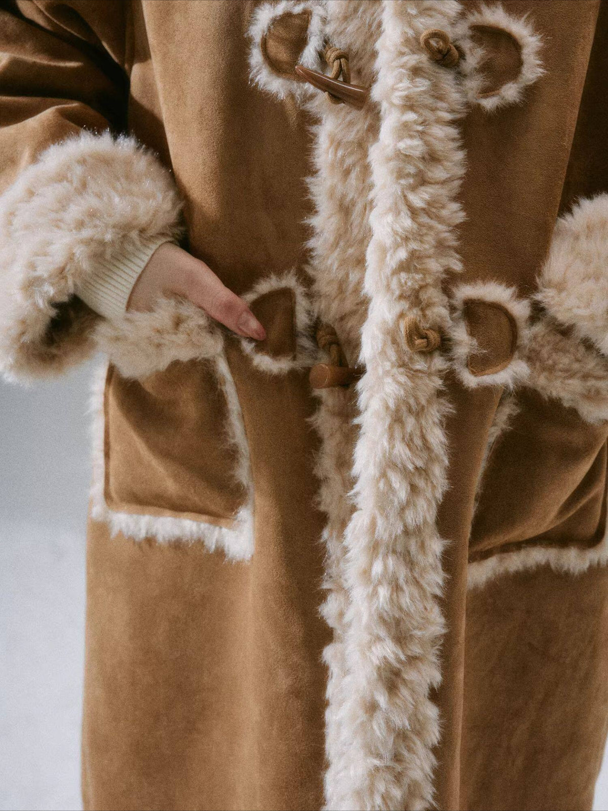 LOST FOREST - Cream Oak Vintage Collegiate Faux Fur-Lined Toggle Coat – Warm Orange Brown