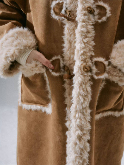 LOST FOREST - Cream Oak Vintage Collegiate Faux Fur-Lined Toggle Coat – Warm Orange Brown