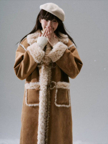 LOST FOREST - Cream Oak Vintage Collegiate Faux Fur-Lined Toggle Coat – Warm Orange Brown