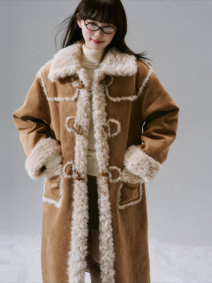 LOST FOREST - Cream Oak Vintage Collegiate Faux Fur-Lined Toggle Coat – Warm Orange Brown