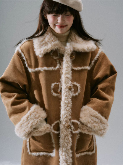 LOST FOREST - Cream Oak Vintage Collegiate Faux Fur-Lined Toggle Coat – Warm Orange Brown