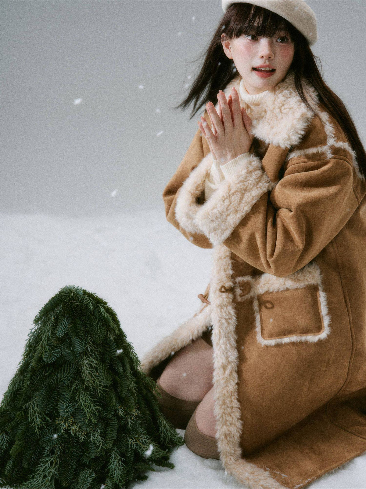LOST FOREST - Cream Oak Vintage Collegiate Faux Fur-Lined Toggle Coat – Warm Orange Brown