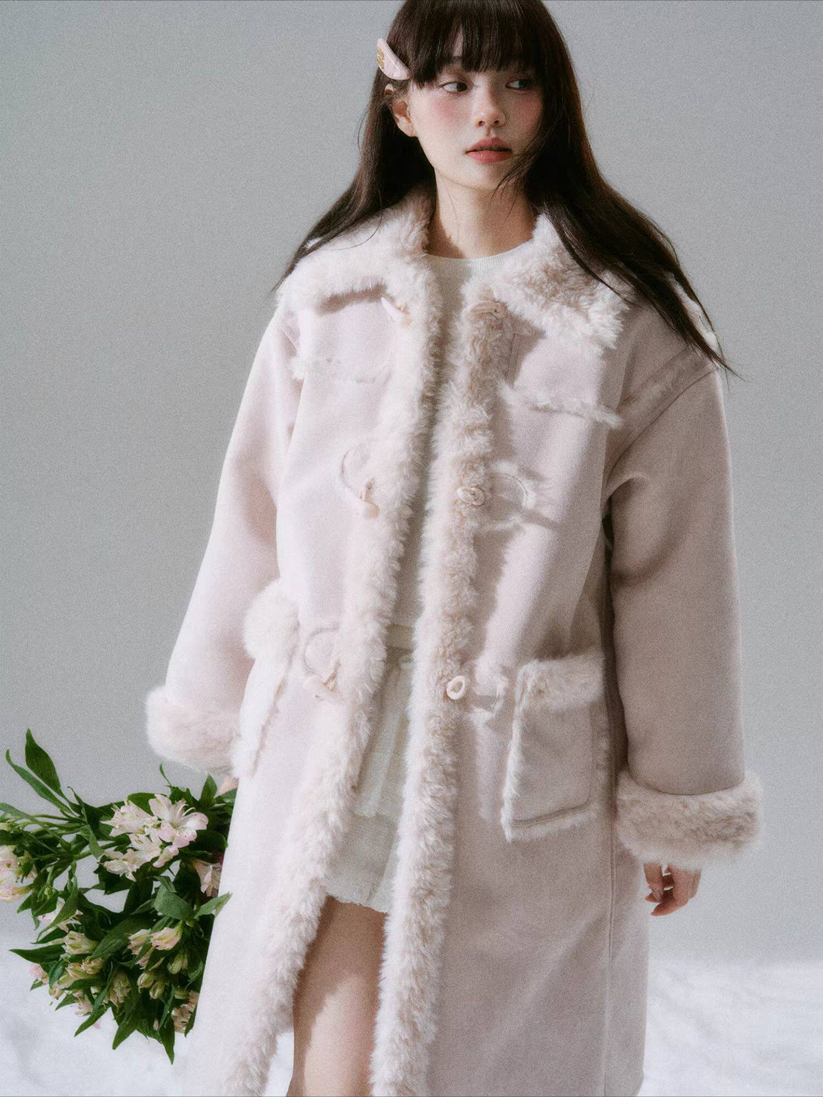 LOST FOREST - Cream Oak Vintage Collegiate Faux Fur-Lined Toggle Coat – Daffodil Pink