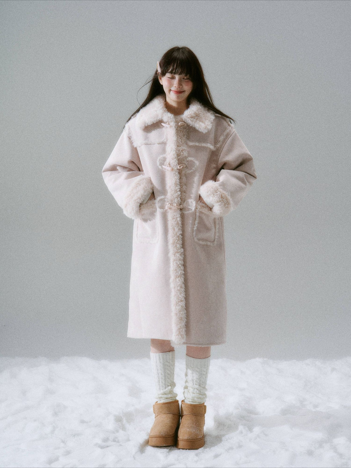LOST FOREST - Cream Oak Vintage Collegiate Faux Fur-Lined Toggle Coat – Daffodil Pink