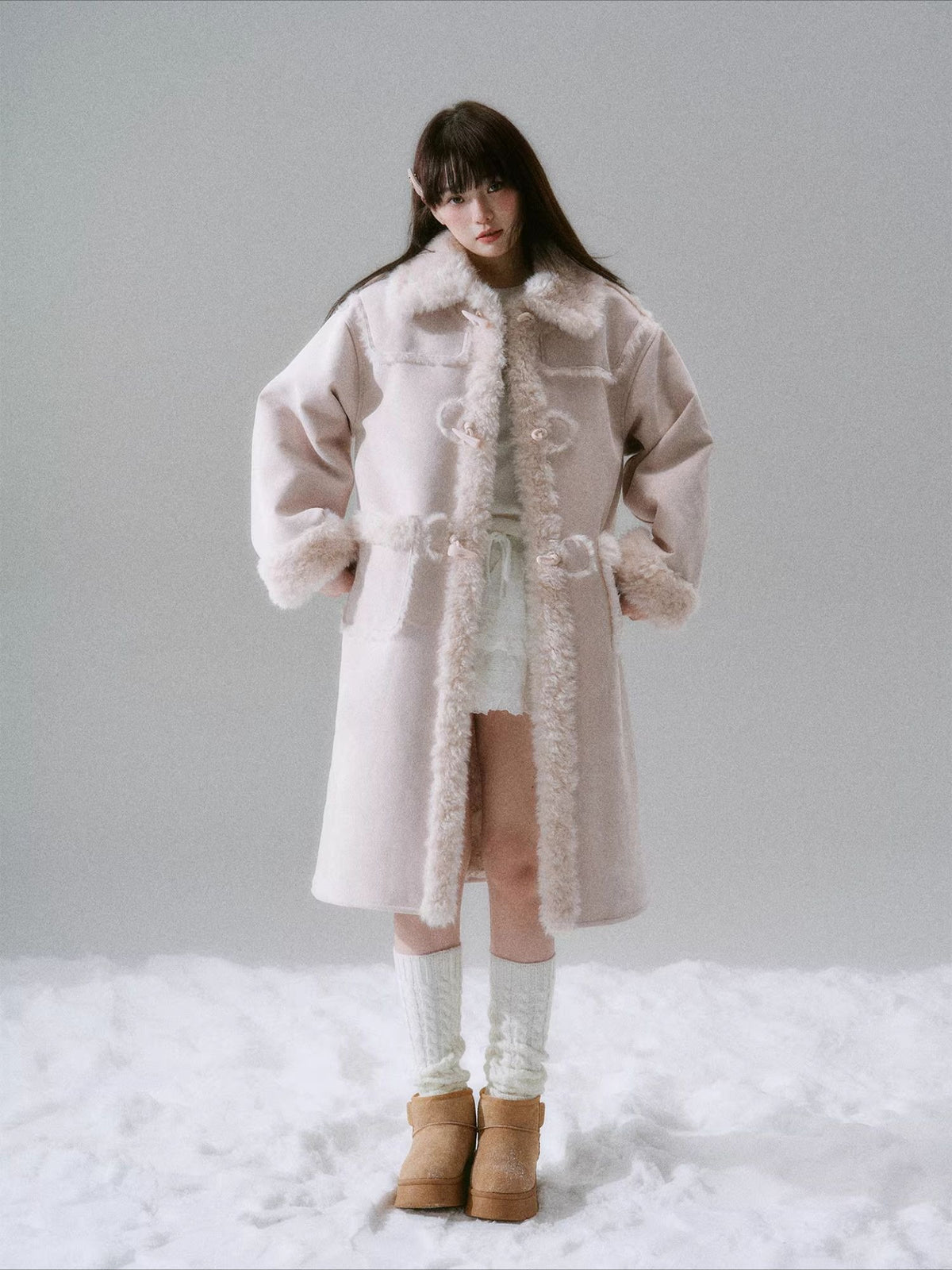 LOST FOREST - Cream Oak Vintage Collegiate Faux Fur-Lined Toggle Coat – Daffodil Pink