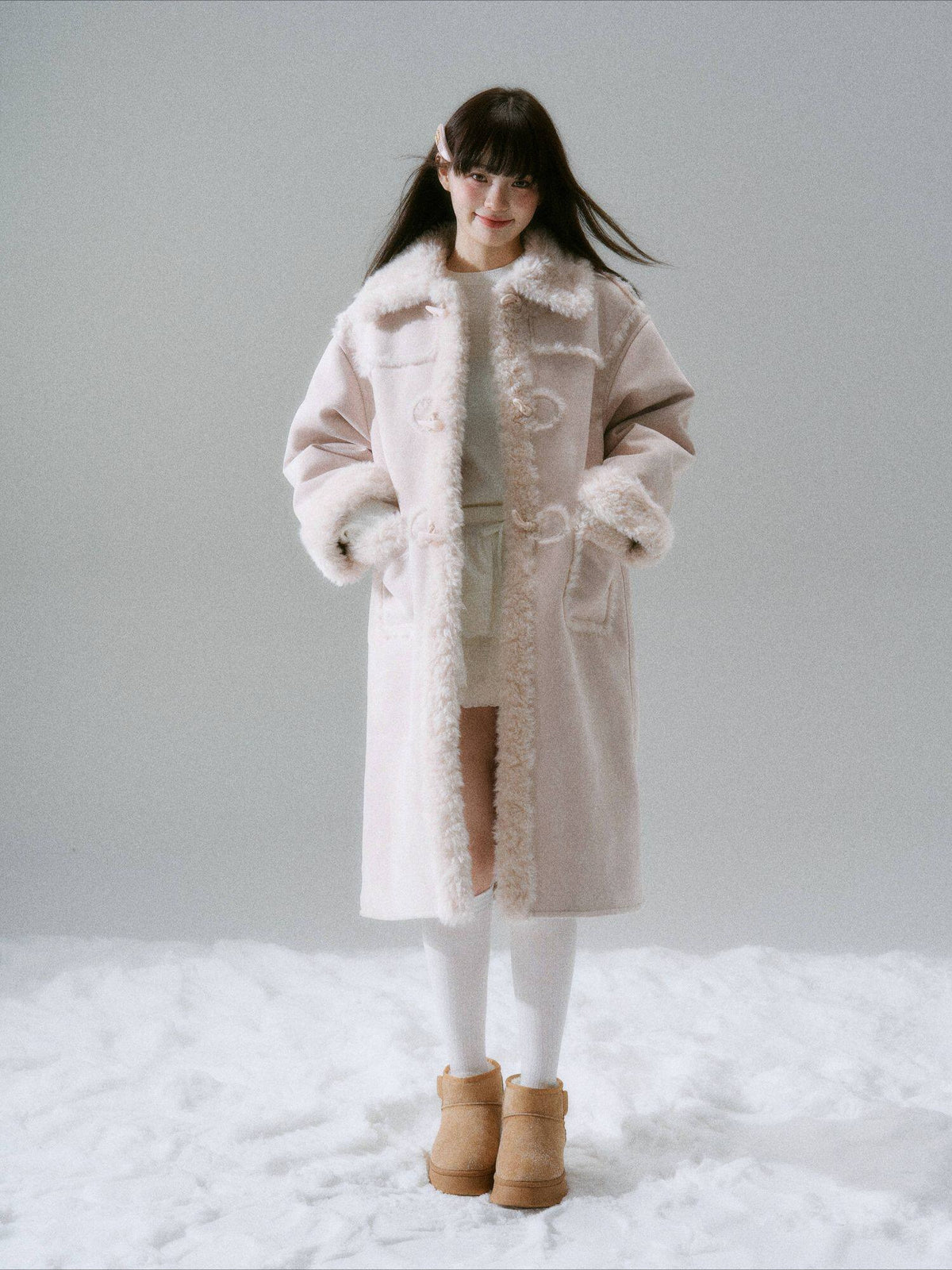 LOST FOREST - Cream Oak Vintage Collegiate Faux Fur-Lined Toggle Coat – Daffodil Pink