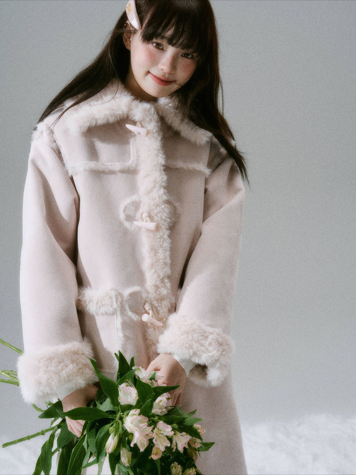 LOST FOREST - Cream Oak Vintage Collegiate Faux Fur-Lined Toggle Coat – Daffodil Pink