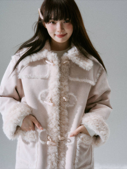 LOST FOREST - Cream Oak Vintage Collegiate Faux Fur-Lined Toggle Coat – Daffodil Pink