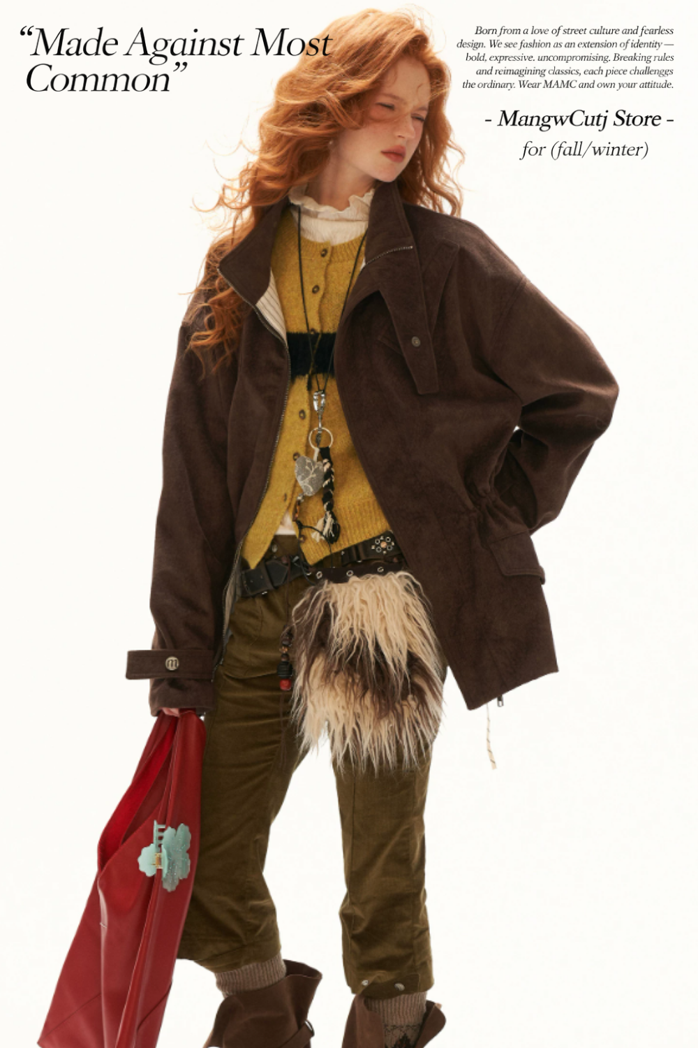 MAMC - Brown Faux Suede Utility Jacket with Adjustable Drawstring Waist