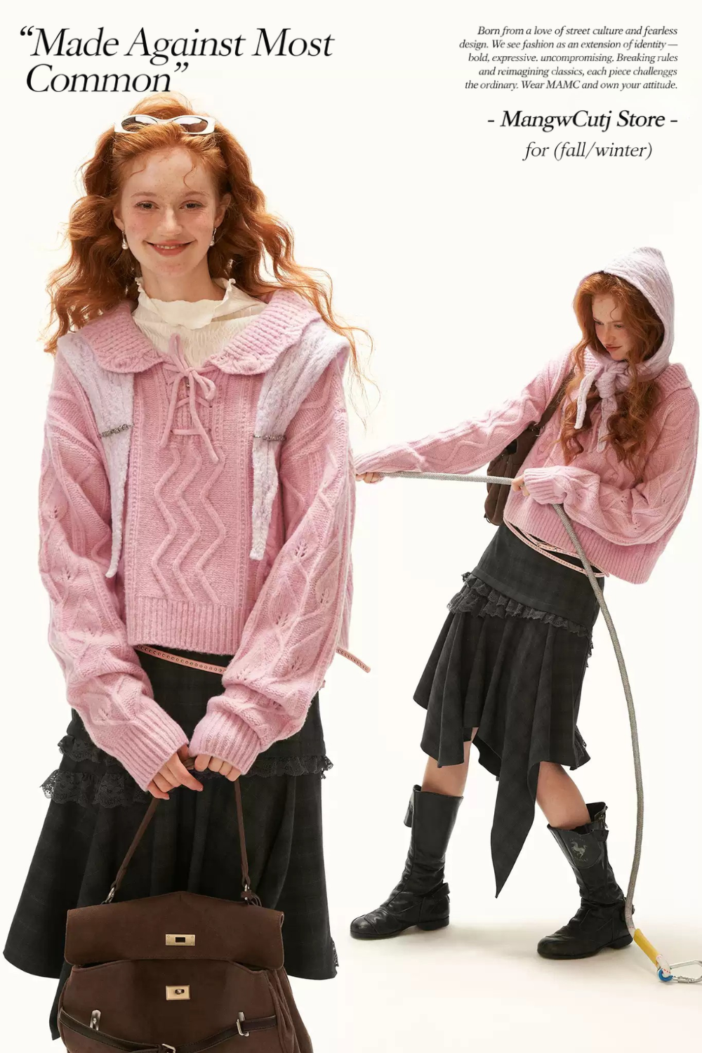 MAMC - Pink Cable Knit Sweater with Detachable Hooded Shoulder Cape