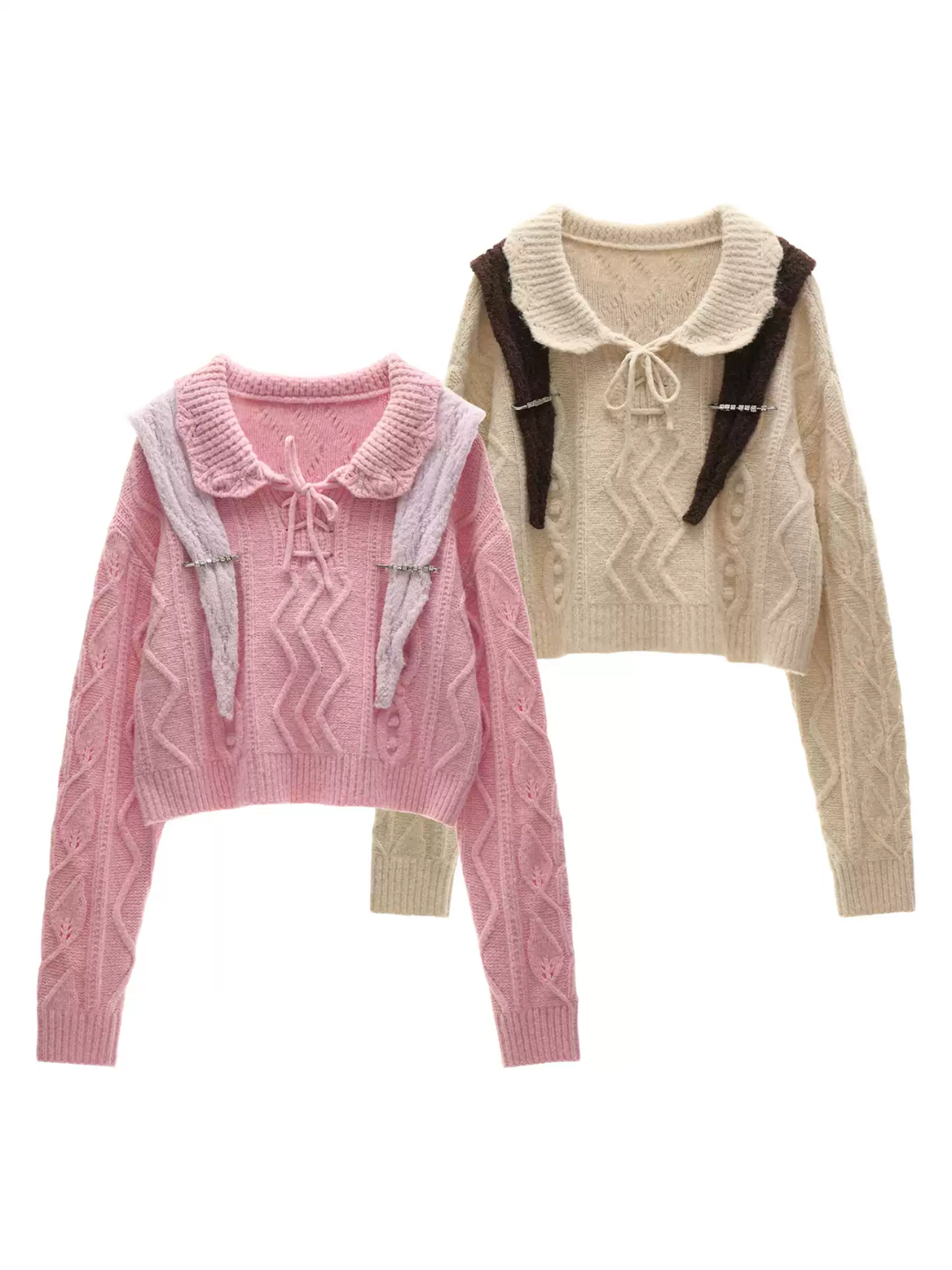 MAMC - Ivory Cable Knit Sweater with Detachable Hooded Shoulder Cape