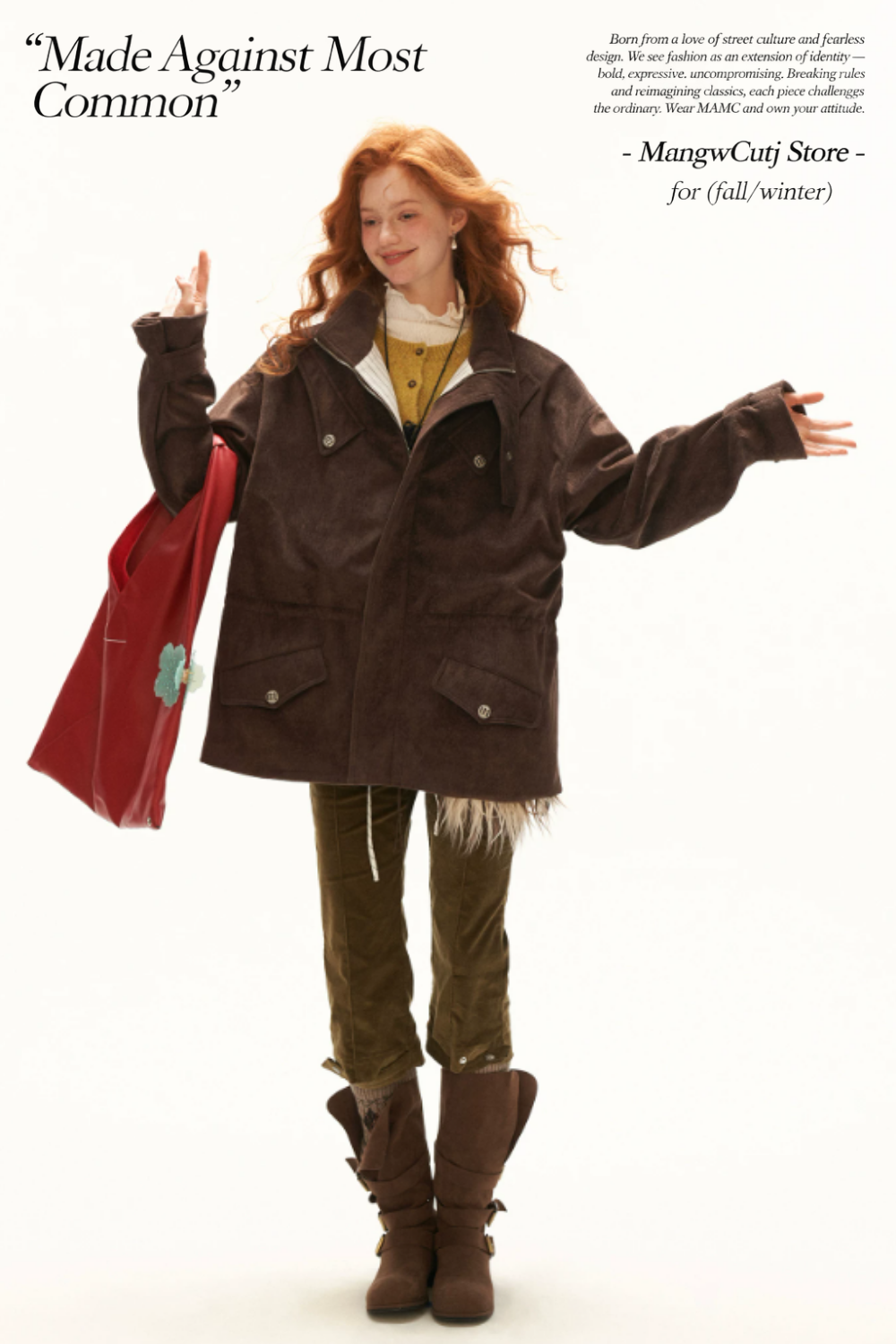 MAMC - Brown Faux Suede Utility Jacket with Adjustable Drawstring Waist