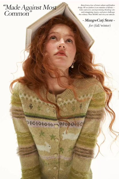MAMC - Green Fair Isle Rabbit Knit Cardigan