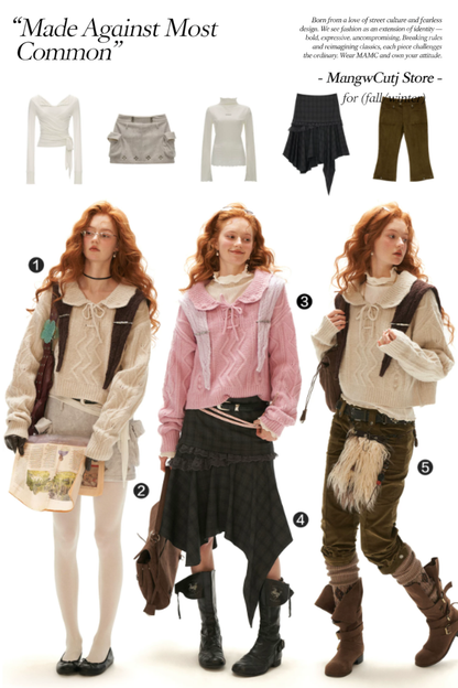 MAMC - Ivory Cable Knit Sweater with Detachable Hooded Shoulder Cape