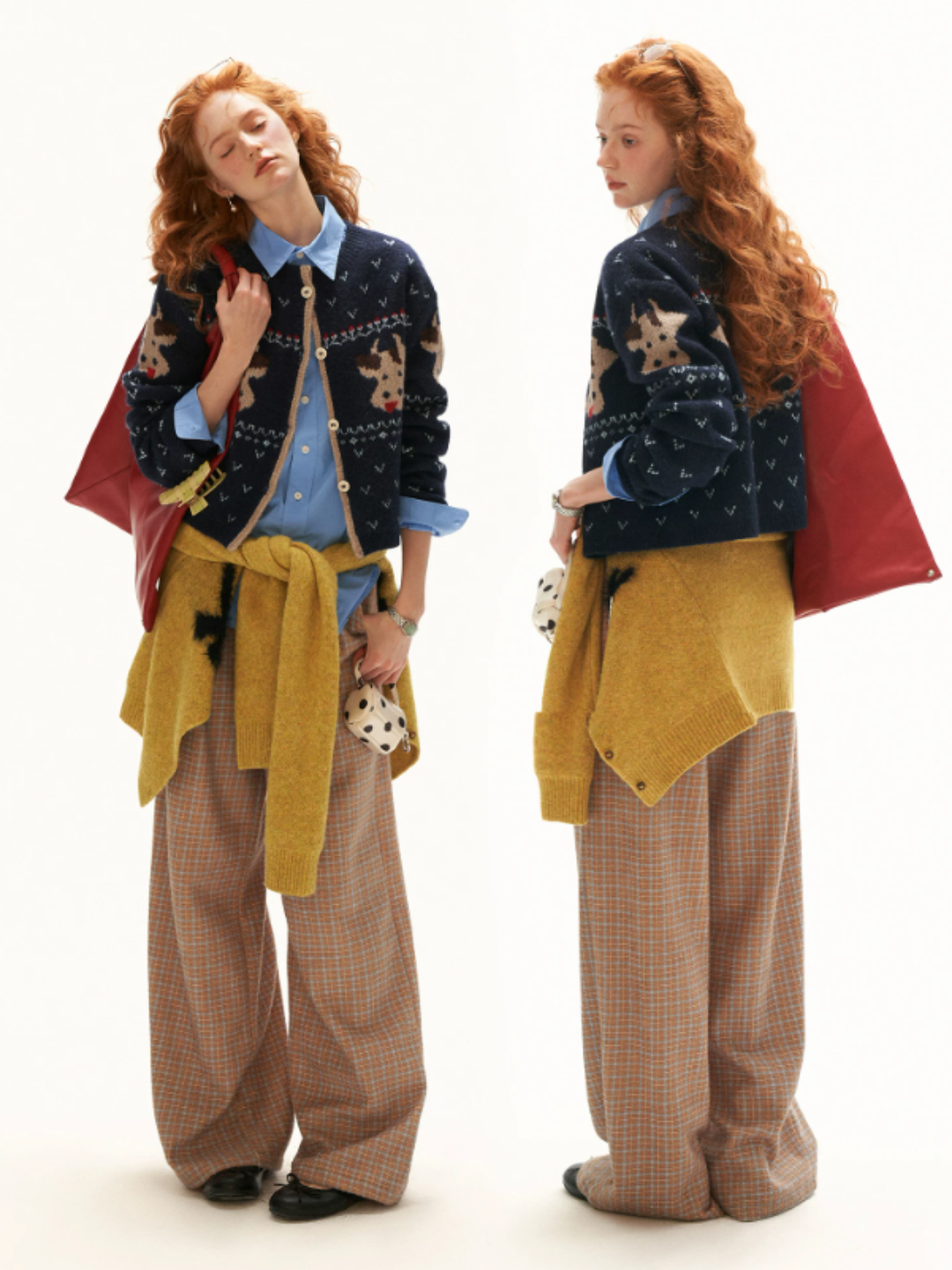 MAMC - Blue Fair Isle Cow Jacquard Cropped Knit Cardigan