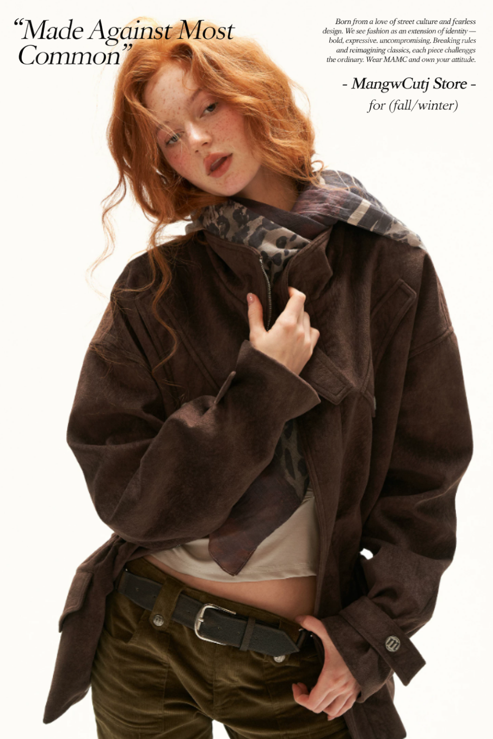 MAMC - Brown Faux Suede Utility Jacket with Adjustable Drawstring Waist