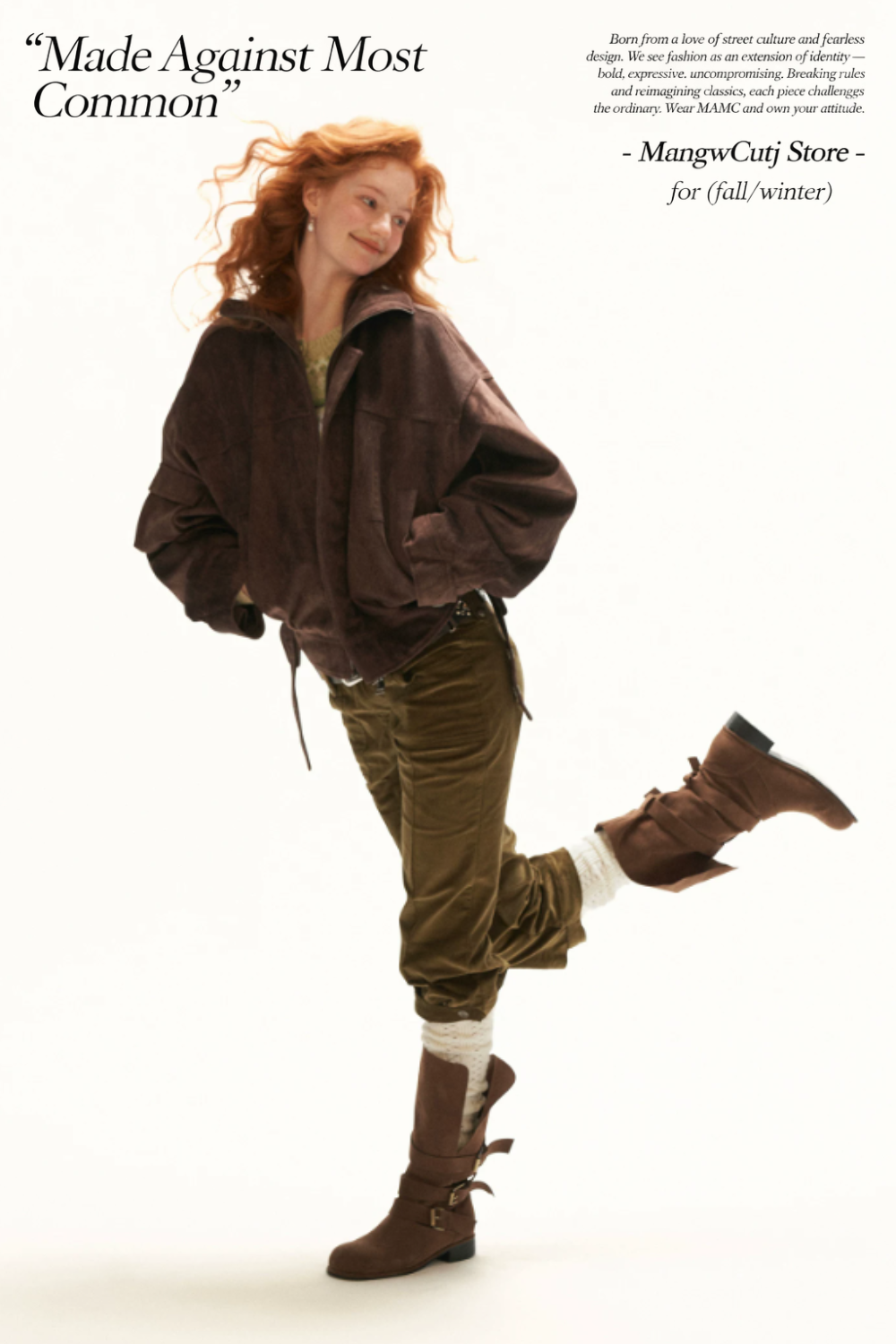 MAMC - Brown Faux-Horsehair Textured Cropped Jacket with Metal Snap Collar