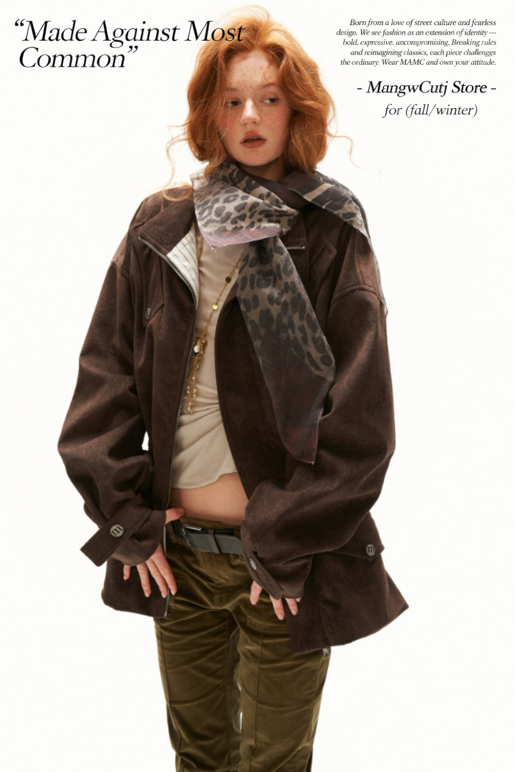 MAMC - Brown Faux Suede Utility Jacket with Adjustable Drawstring Waist