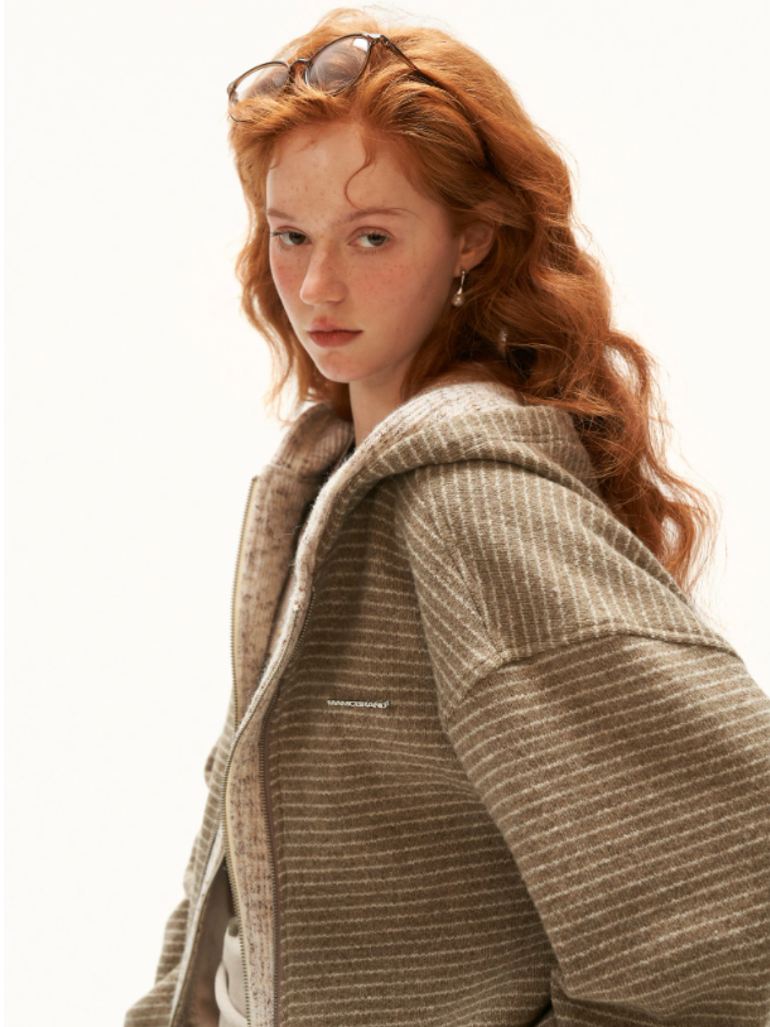 MAMC - Brown Faux-Layered Striped Hooded Knit Sweatshirt