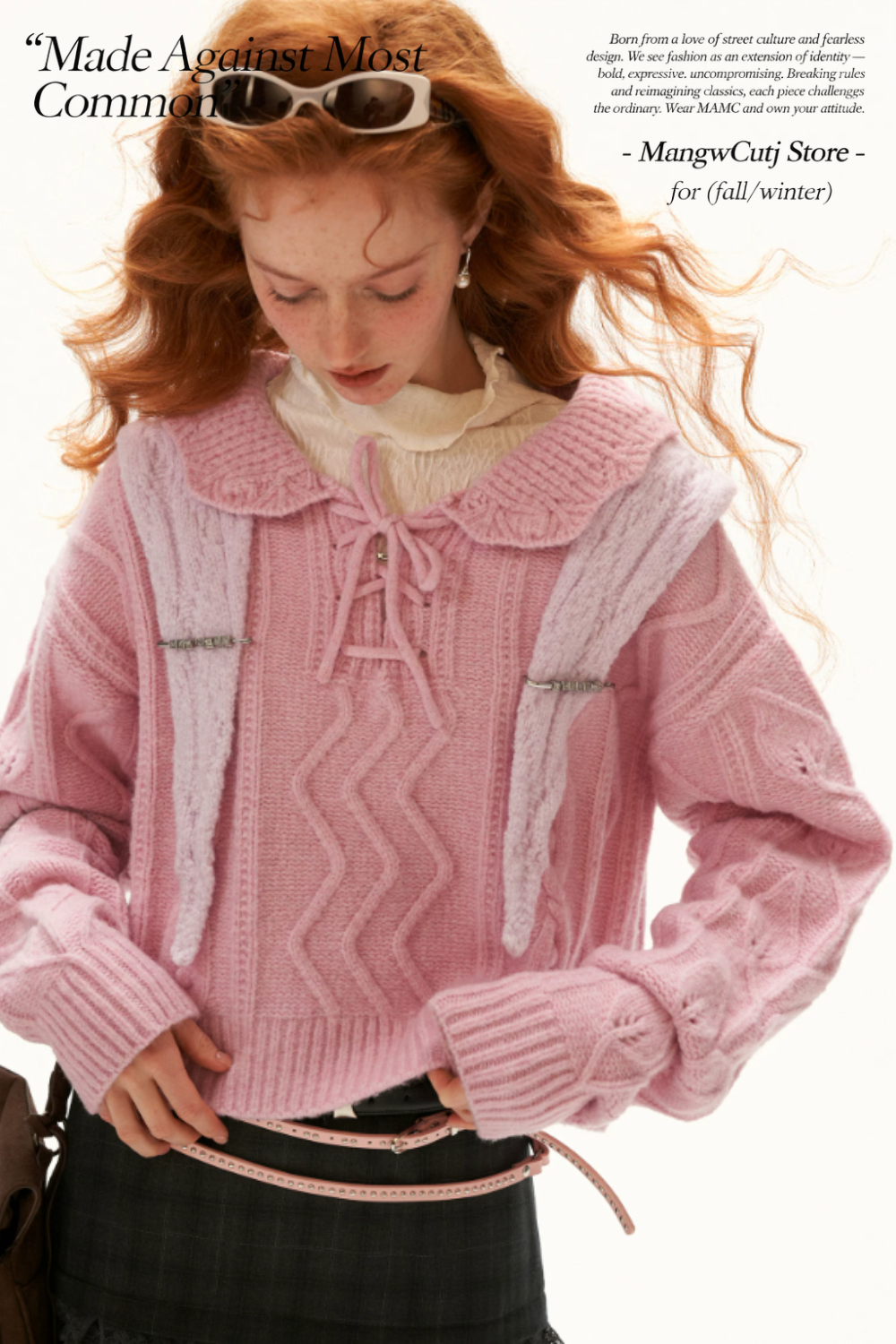 MAMC - Pink Cable Knit Sweater with Detachable Hooded Shoulder Cape