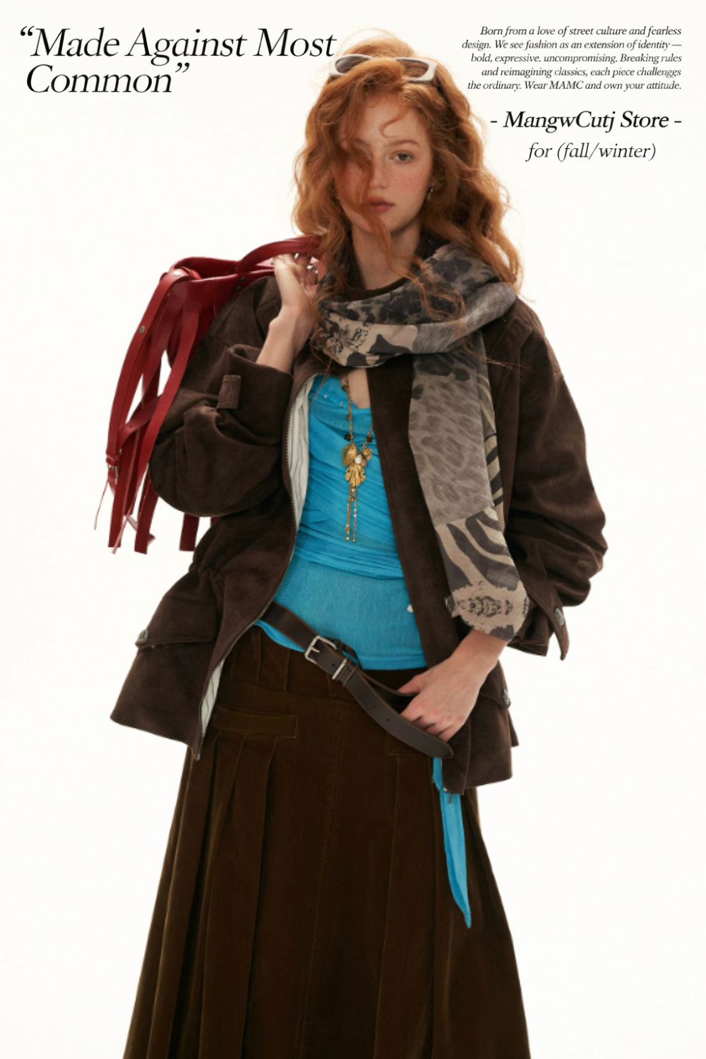 MAMC - Brown Faux Suede Utility Jacket with Adjustable Drawstring Waist