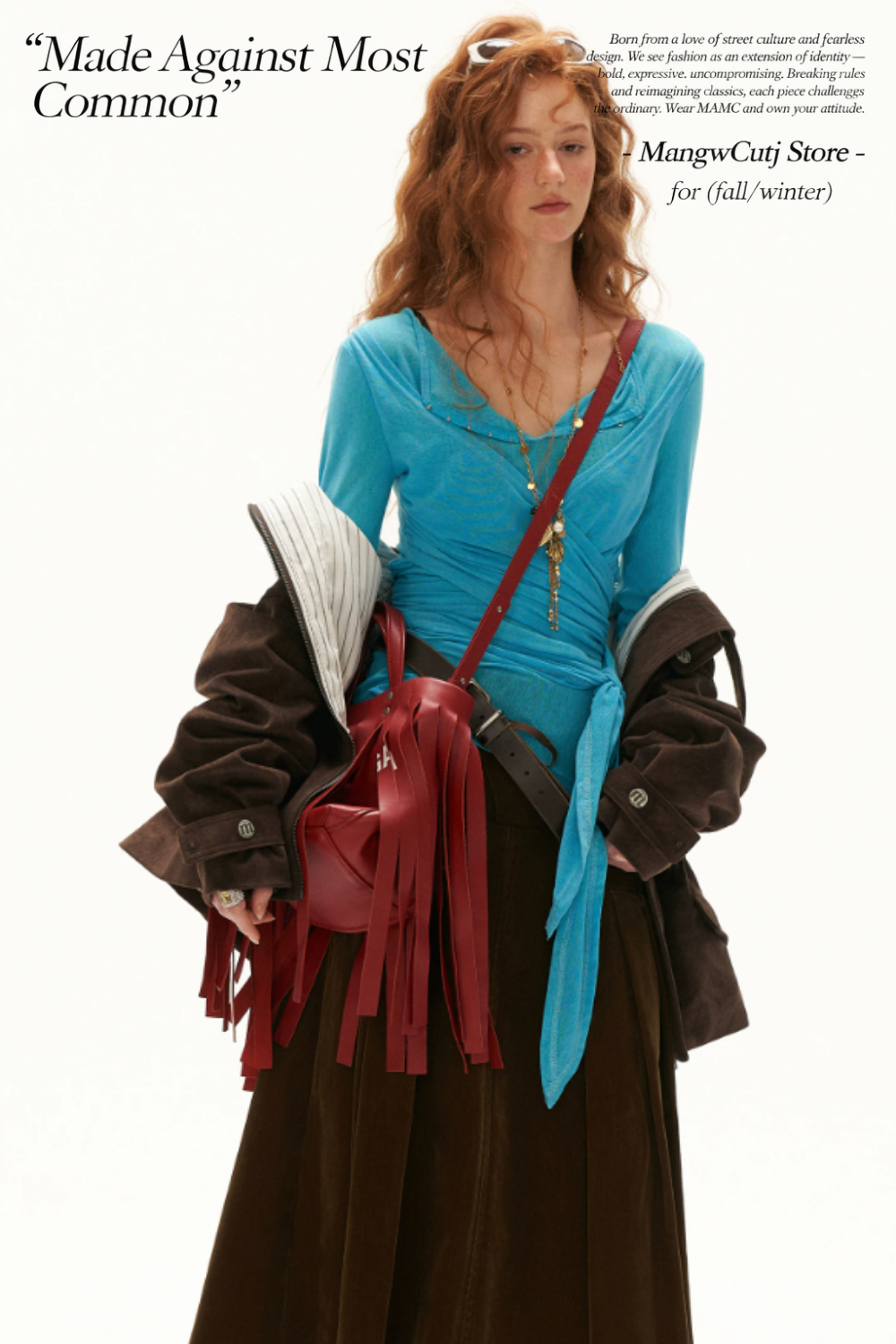 MAMC - Brown Faux Suede Utility Jacket with Adjustable Drawstring Waist