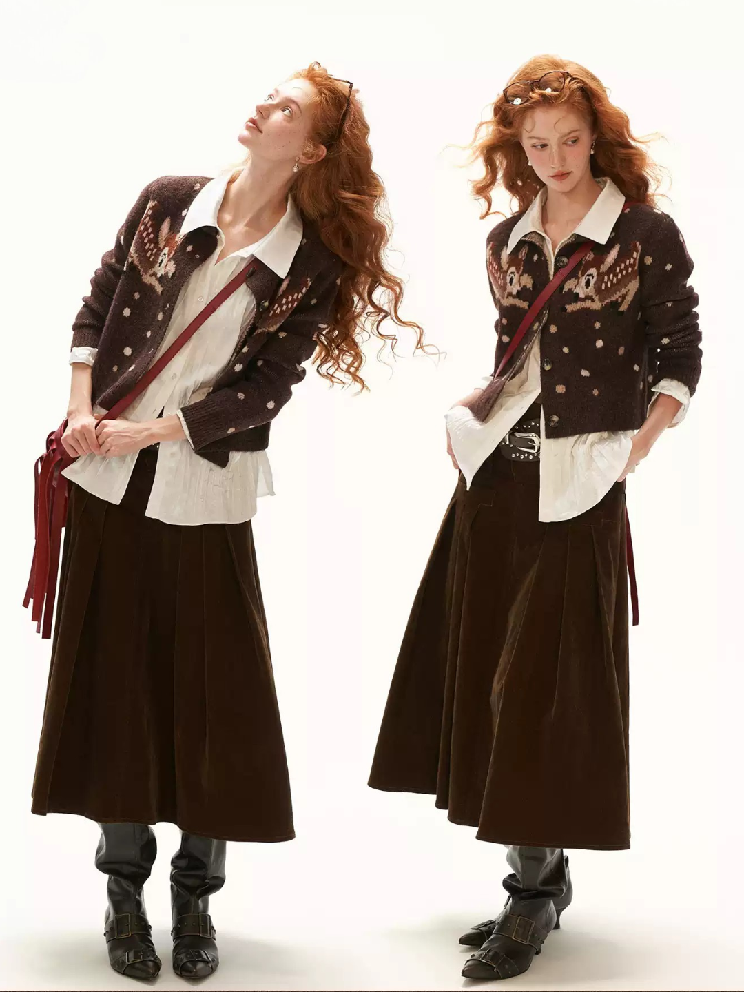 MAMC - Brown Deer Jacquard Cropped Knit Cardigan