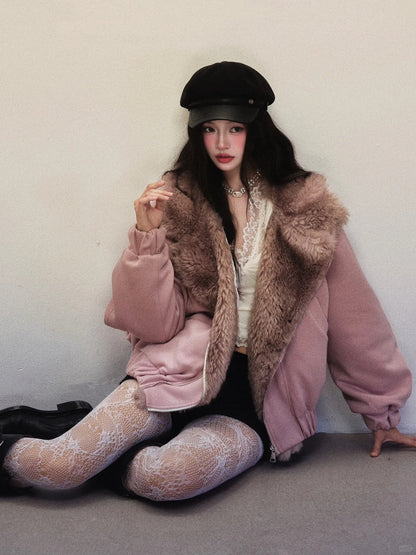1P - Dusty Pink Faux-Fur Collar Padded Jacket