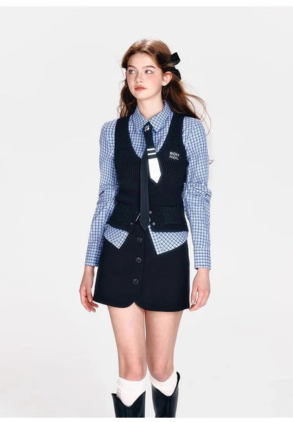 Blue Plaid Three-Pieces Set