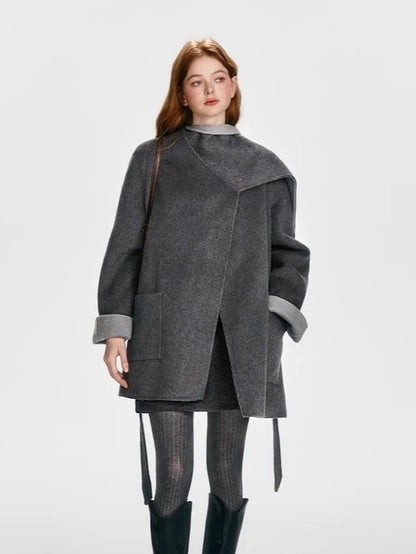 BOHOL BLING - Reversible Wool Cape Coat with Scarf Collar