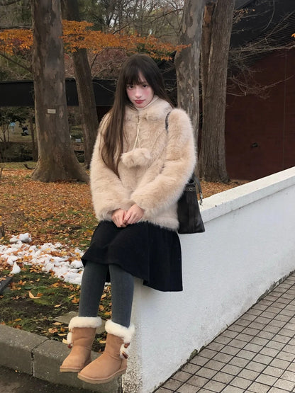 Zzouu - Thickened Fleece Wool Overcoat - Porridge Color