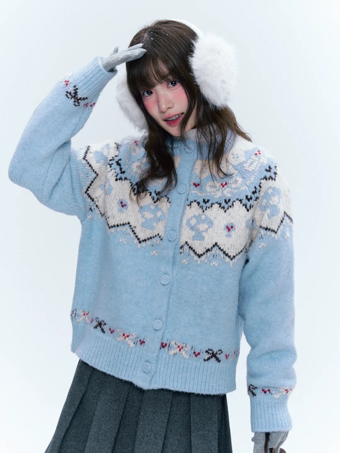 CREAMO2奶油氧气 - Soft Blue Fair Isle Raglan Knit Sweater