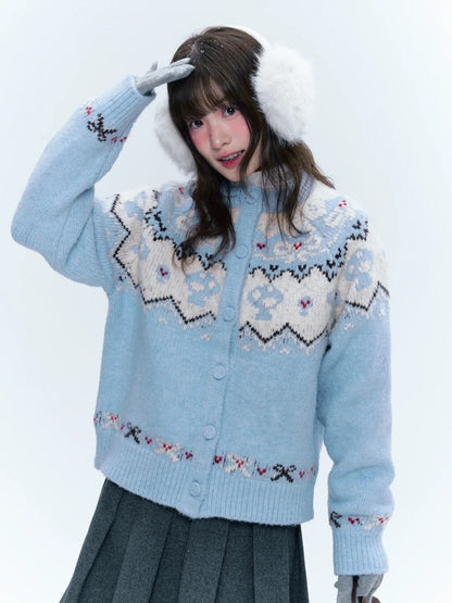 CREAMO2奶油氧气 - Soft Blue Fair Isle Raglan Knit Sweater