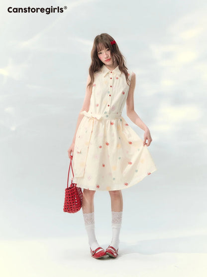 “Twin Bloom Letters” Cream Rose Embroidered Shirt Dress LL2026139