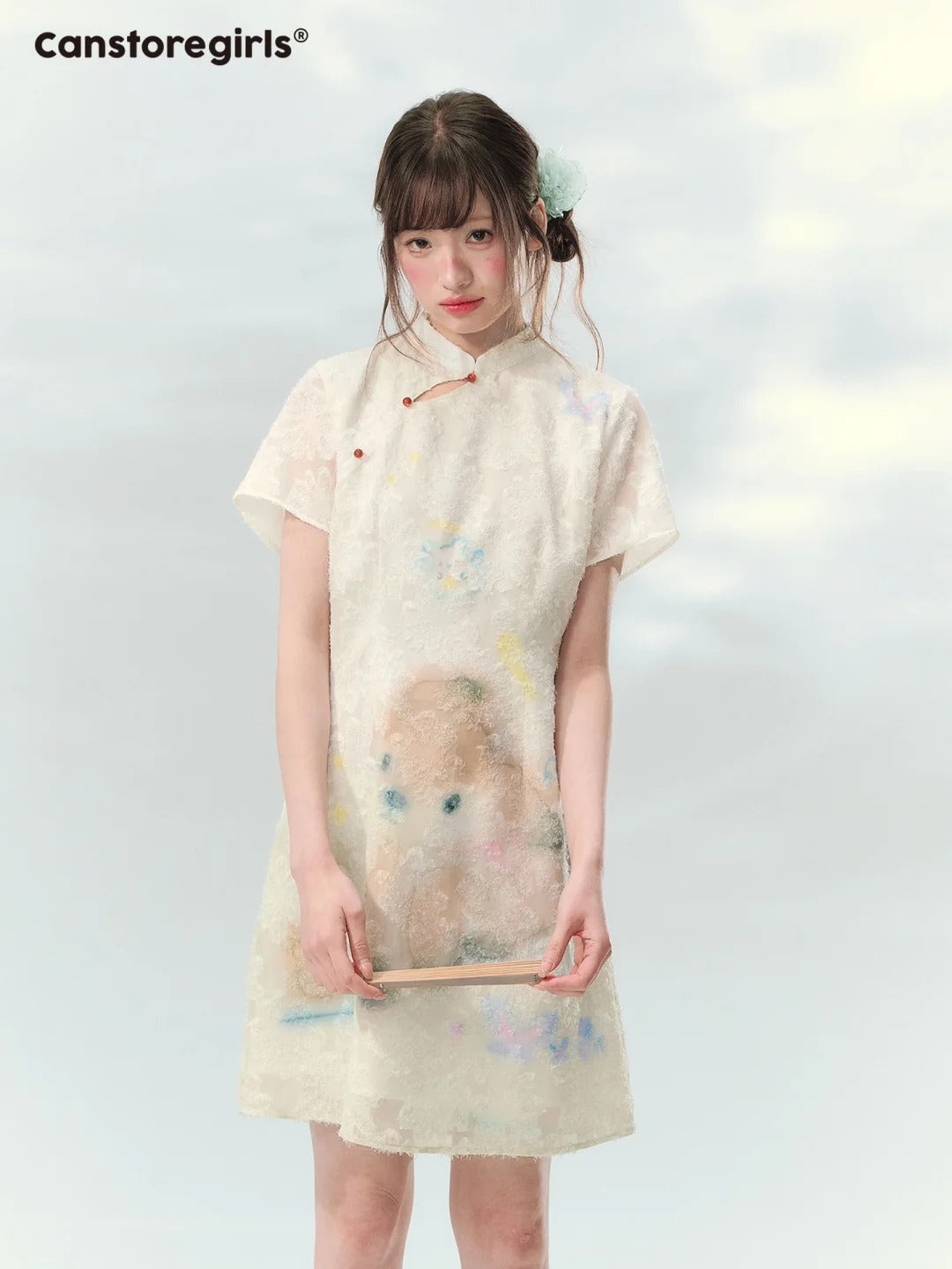 “Velvet Deer Whisper” Ivory Deer Print Cheongsam Dress LL2026174