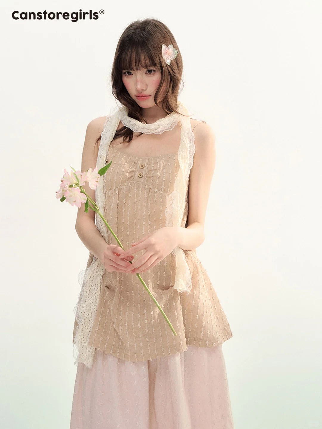 Soft Lace Tie-Front Cardigan & Cami Set LL2026100