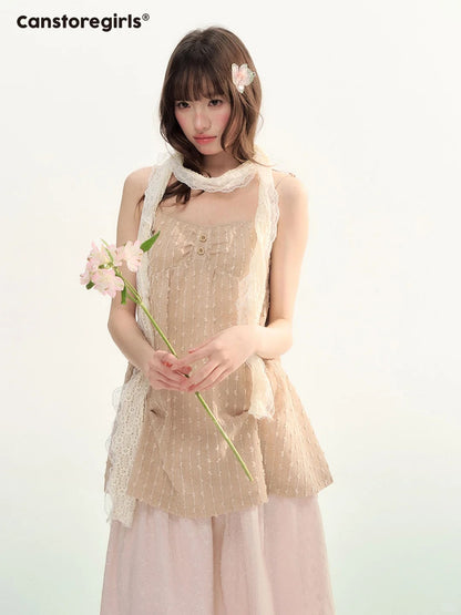 Soft Lace Tie-Front Cardigan & Cami Set LL2026100