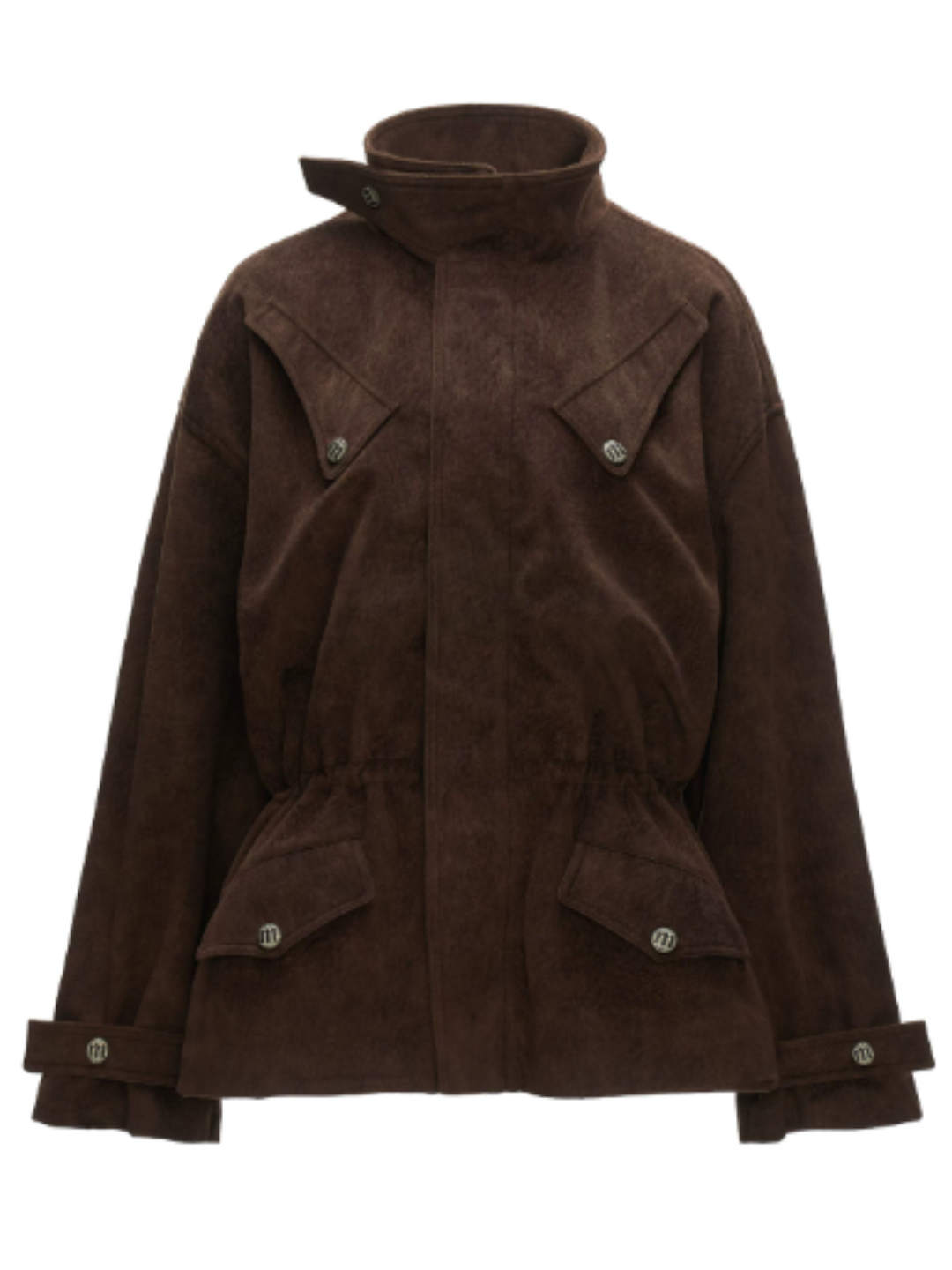 MAMC - Brown Faux Suede Utility Jacket with Adjustable Drawstring Waist