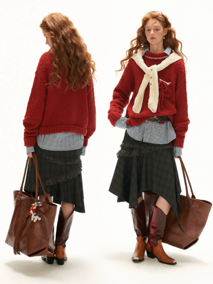 MAMC - Red Wool-Blend Turtleneck Sweater with Drawstring Pocket
