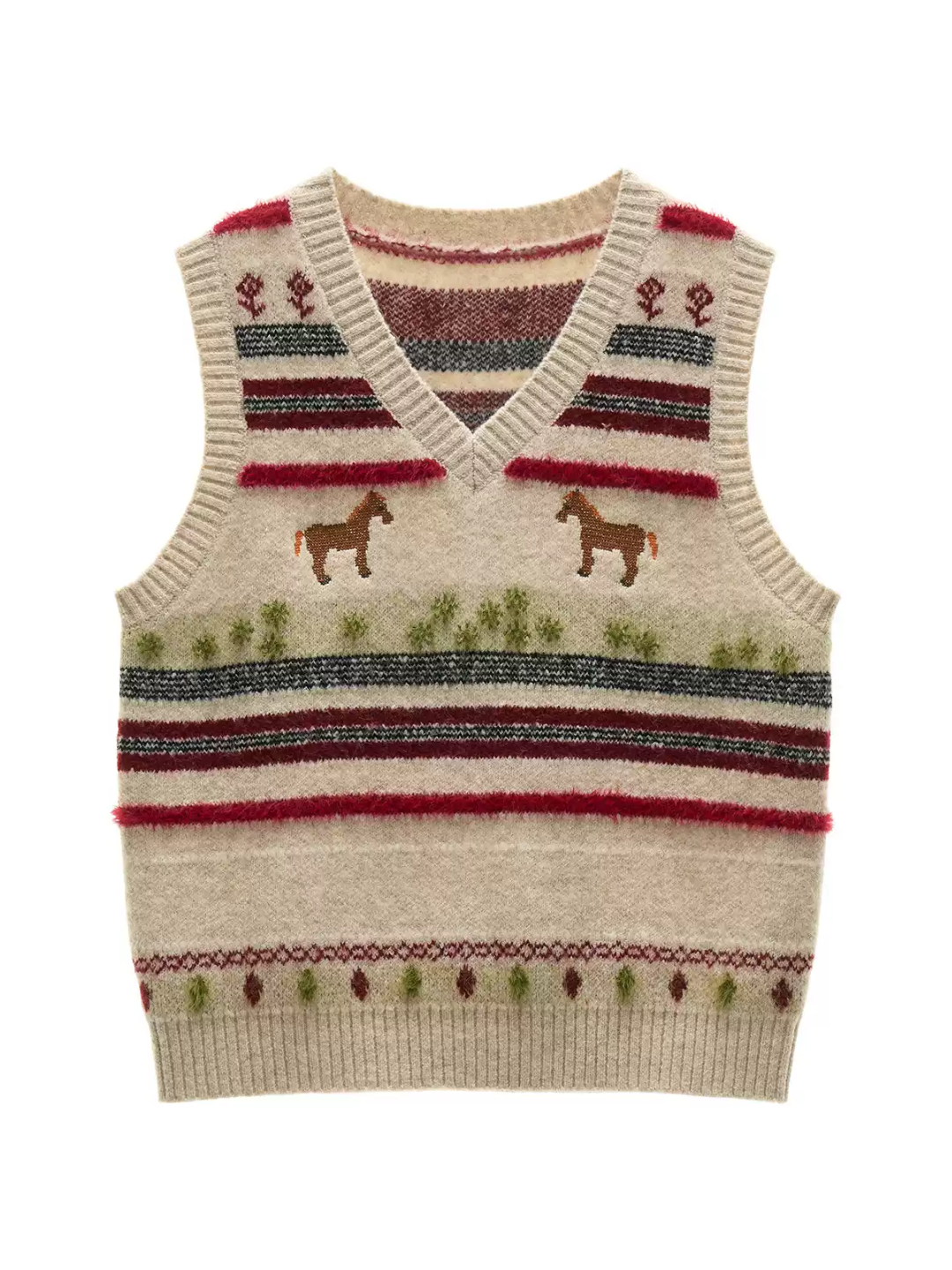 MAMC - Ivory Fair Isle Pony Jacquard Knit Vest
